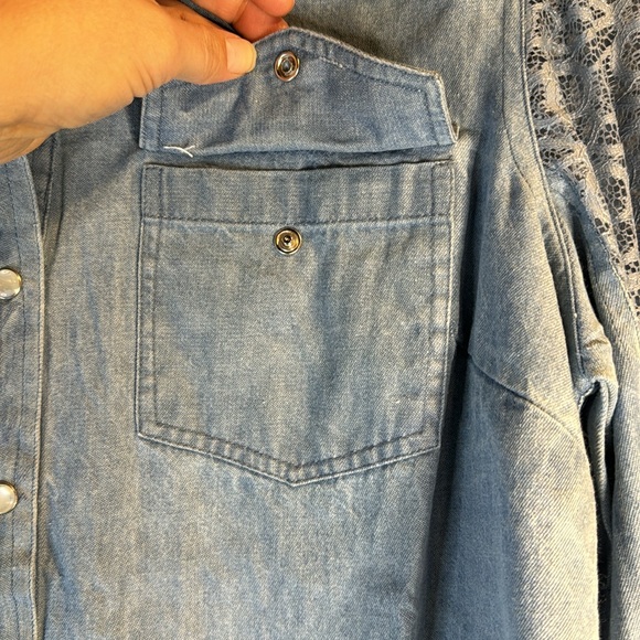 Denim and lace button down long sleeve - Picture 7 of 12